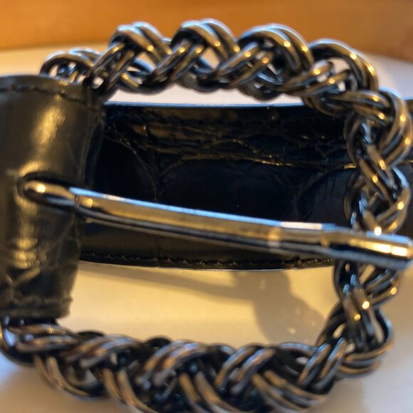 WCM New York Genuine Italian Calfskin Leather Black Belt, Allegator Design SZ M. - Picture 3 of 4